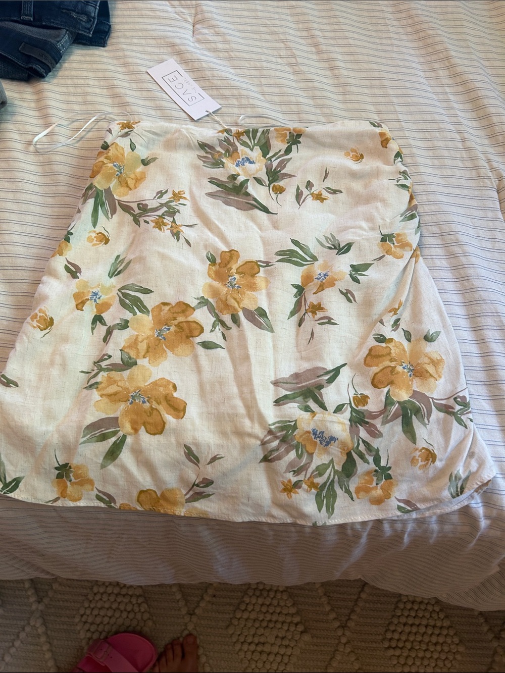 SAGE Floral Yellow & Green A-Line Skirt